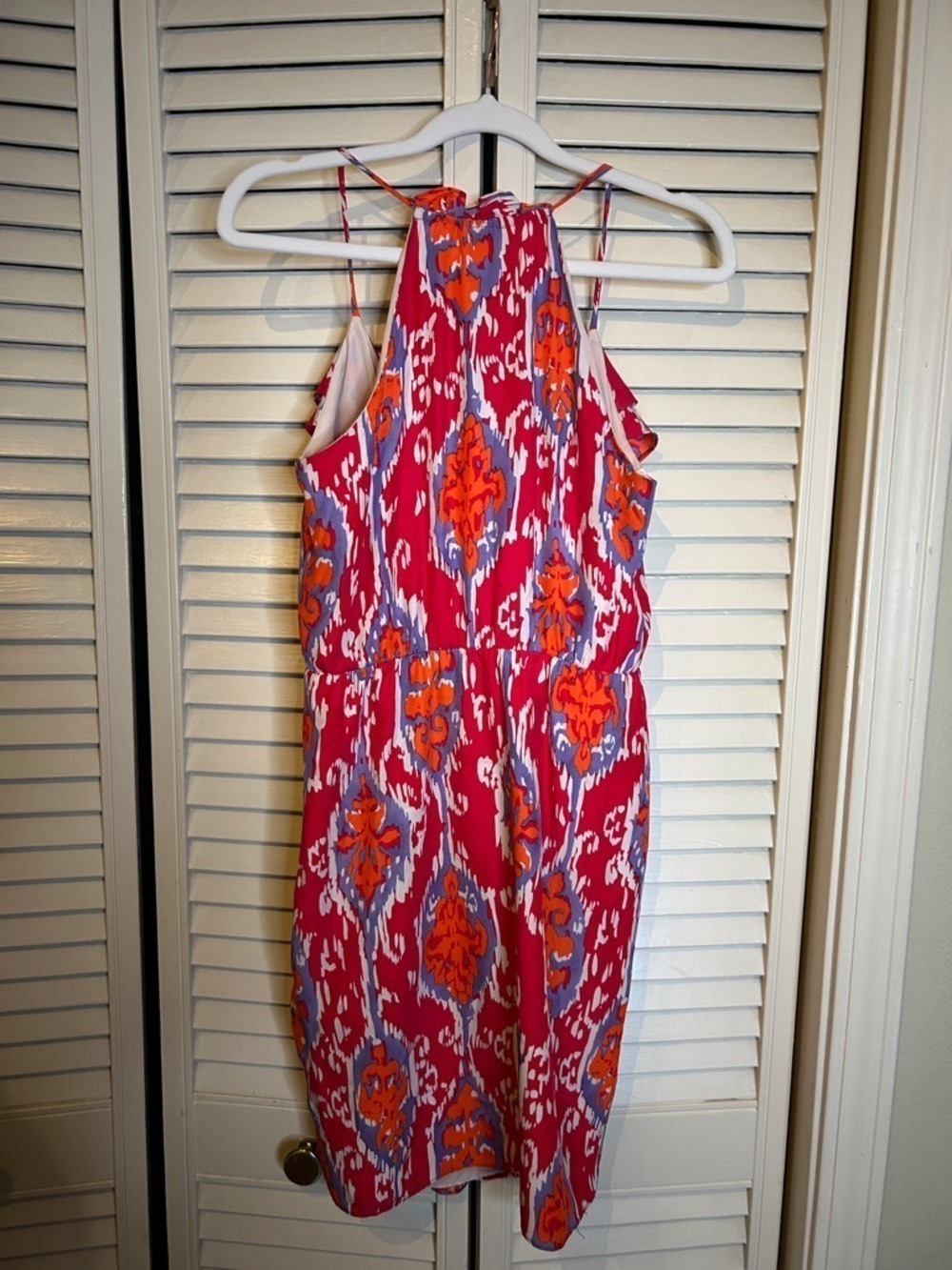 Nell Couture Silk Ikat Print Ruffle Cami Mini Sundress Pink Orange Size 0 - Picture 4 of 6